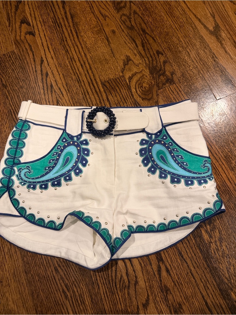 Zimmerman white paisley embellished shorts